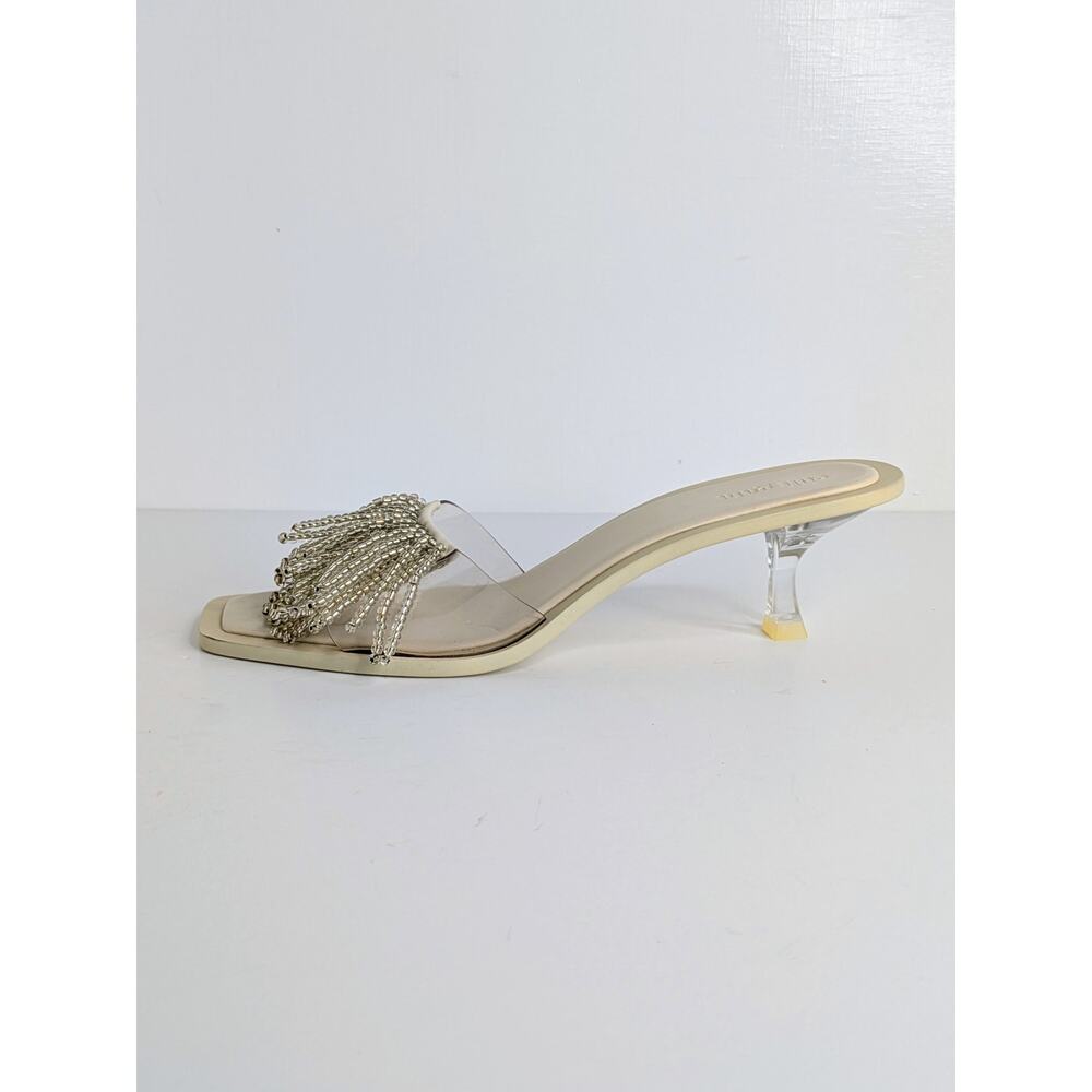 Cult Gaia Uma Sandal Heels 40 White Clear Vinyl Beaded Tassel Kitten Heel 9-9.5